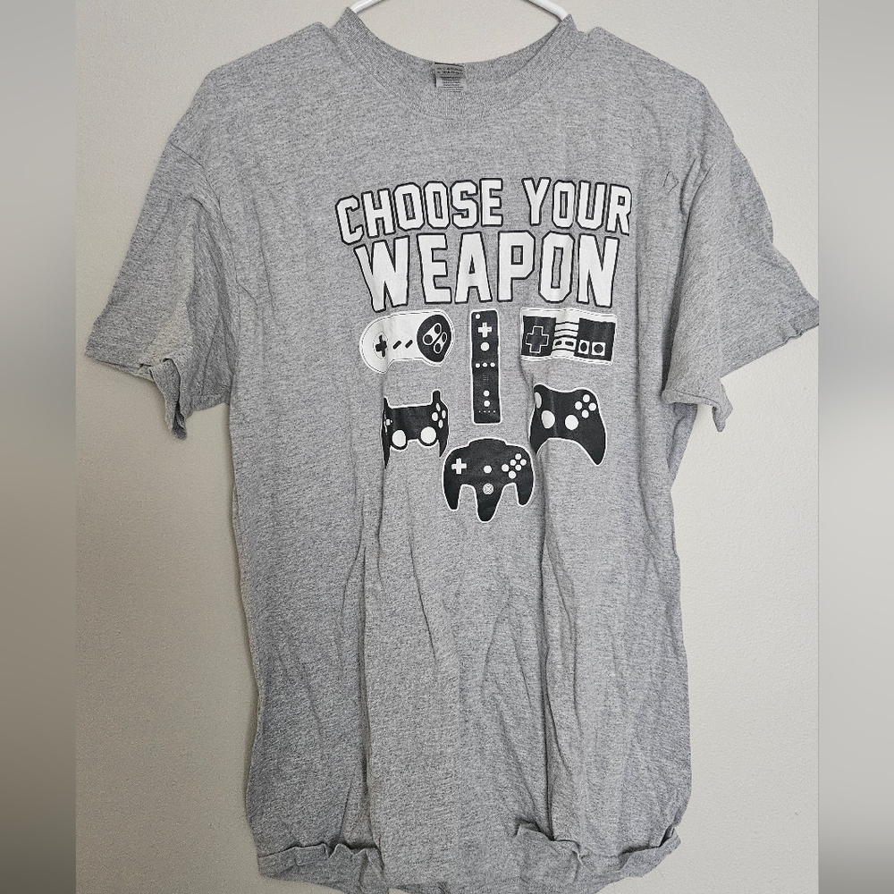 Gray Graphic Tee with Gaming Controllers